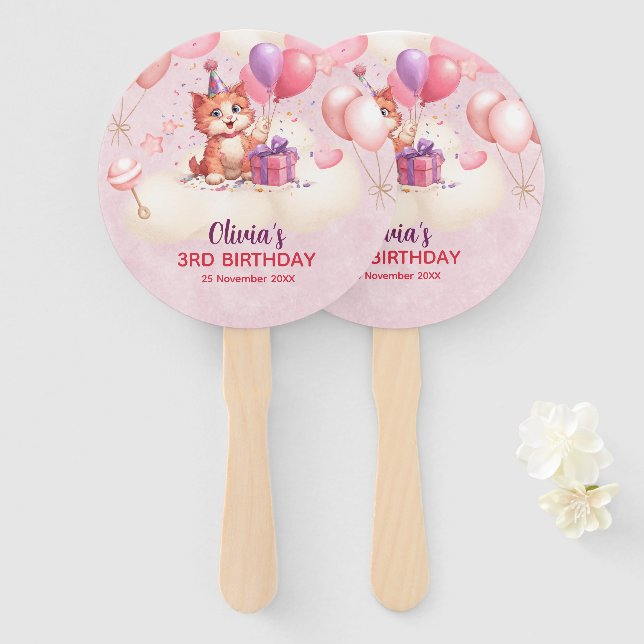 Kitty Cat Celebration Birthday Set of Fans (Front and Back)