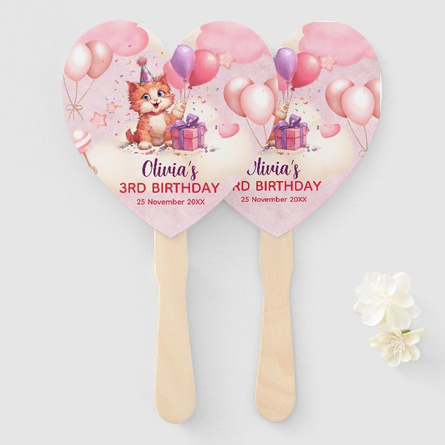 Kitty Cat Celebration Birthday Set of Fans (Front and Back)