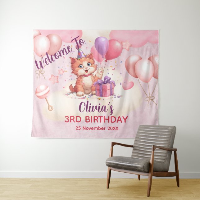 Kitty Cat Celebration Birthday Tapestry (In Situ (Horizontal))