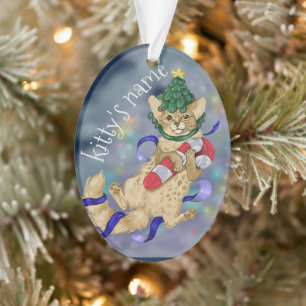 Kitty Cat Christmas Ceramic Ornament