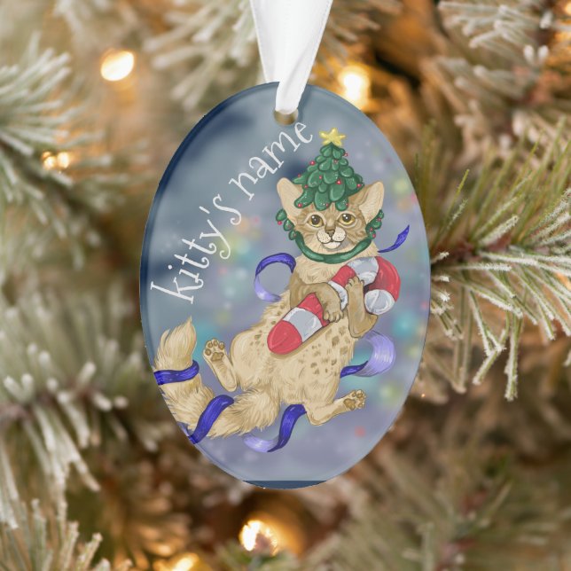 Kitty Cat Christmas Ceramic Ornament (Tree)