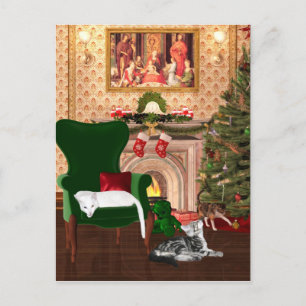 Kitty cat Christmas Holiday Postcard