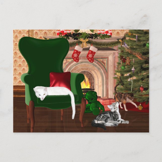 Kitty cat Christmas Holiday Postcard (Front)