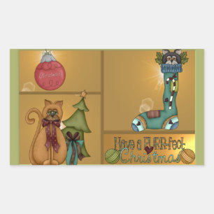 Kitty Cat Christmas Picture Rectangular Sticker