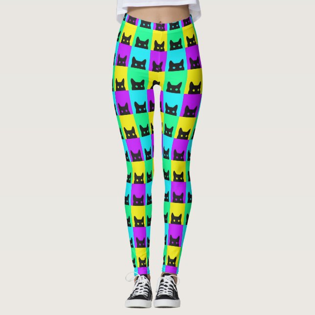 Kitty Cat Colourful Block Leggings (Front)