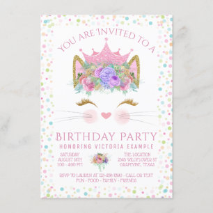 Kitty Cat Confetti Girls Any Number Birthday Party Invitation