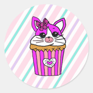 Kitty Cat Cupcake Birthday Classic Round Sticker