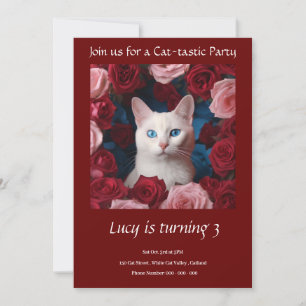 Kitty Cat Elegant Garnet Birthday Party Invitation