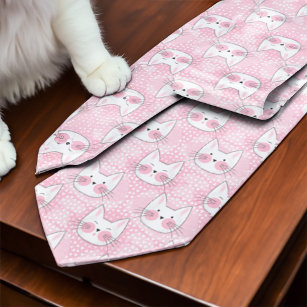 Kitty Cat Faces Funny Pink and White Tie