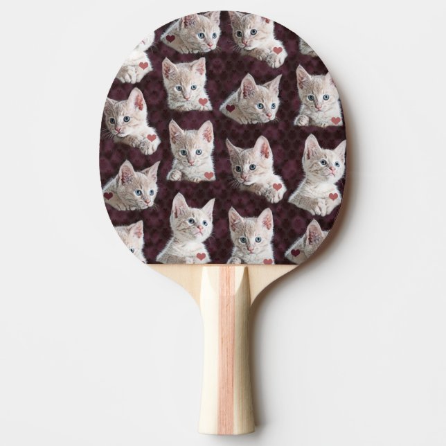 Kitty Cat Faces Pattern With Hearts Image Ping Pong Paddle (Front)