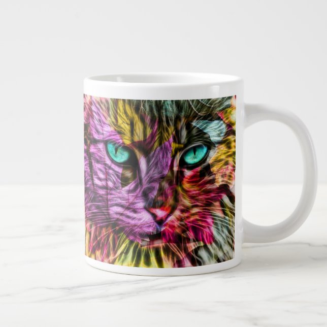 Kitty Cat Fall Leaves Colourful Artsy Design Large Coffee Mug (Right)