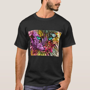 Kitty Cat Fall Leaves Colourful Artsy Design T-Shirt