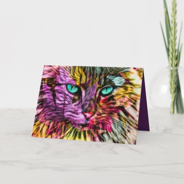 Kitty Cat Fall Leaves Colourful Artsy Design Thank You Card (Front)