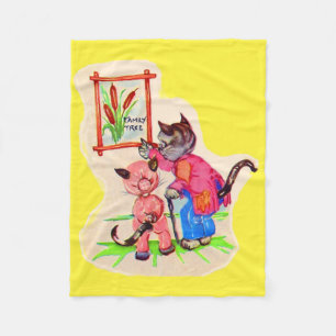 kitty cat family tree fleece blanket