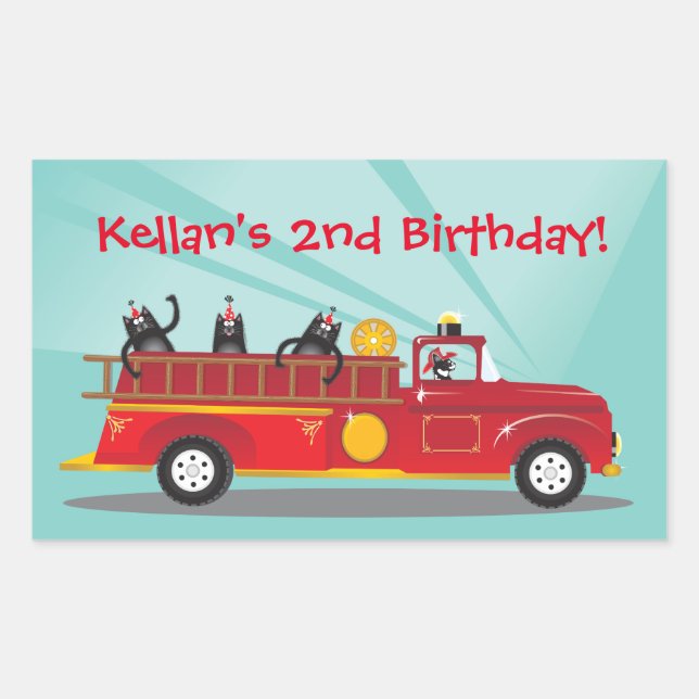 Kitty Cat Firetruck Birthday Party Stickers (Front)