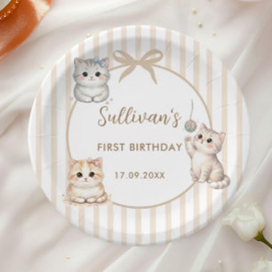 Kitty Cat First Birthday Neutral Cat Party Decor Paper Plate