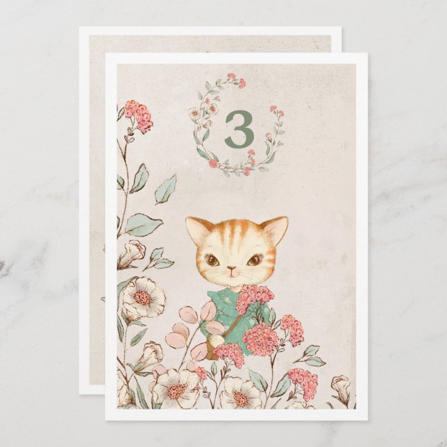 Kitty Cat Floral Girly Kitten 3rd Birthday Invitation (Front/Back)