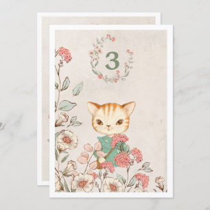 Kitty Cat Floral Girly Kitten 3rd Birthday Invitation