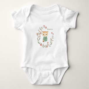 Kitty Cat Floral Personalised Name Girly Baby Bodysuit