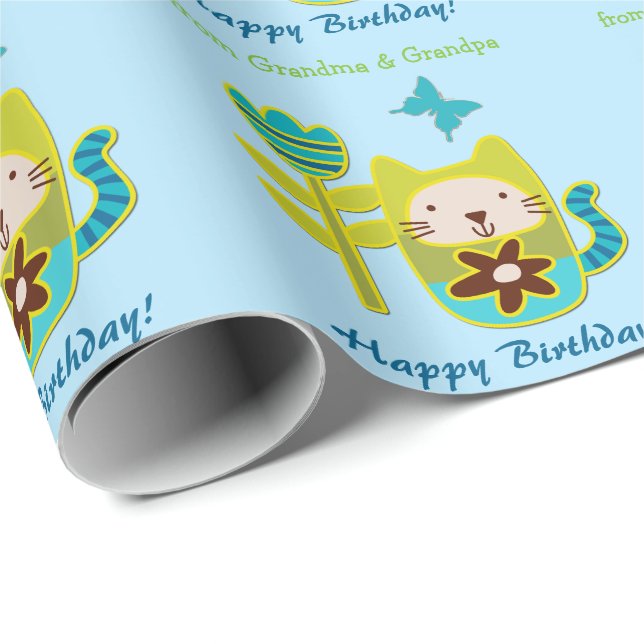 Kitty Cat Flower Birthday Grandchild Wrapping Paper (Roll Corner)