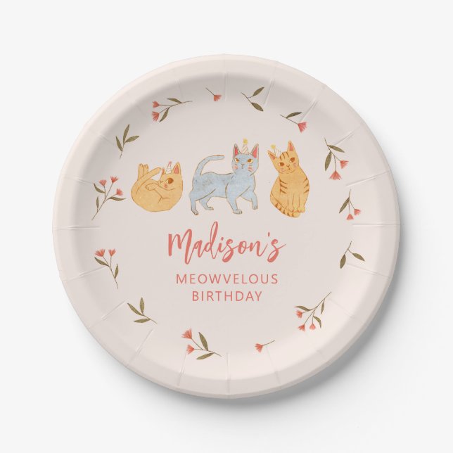 Kitty Cat Girl Meowvelous Birthday Party Paper Plate (Front)