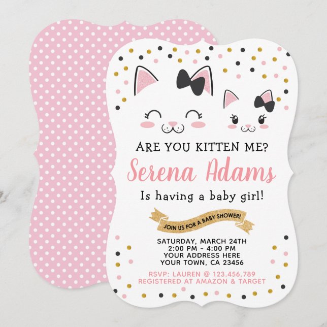 Kitty Cat Girls Baby Shower Invitation (Front/Back)