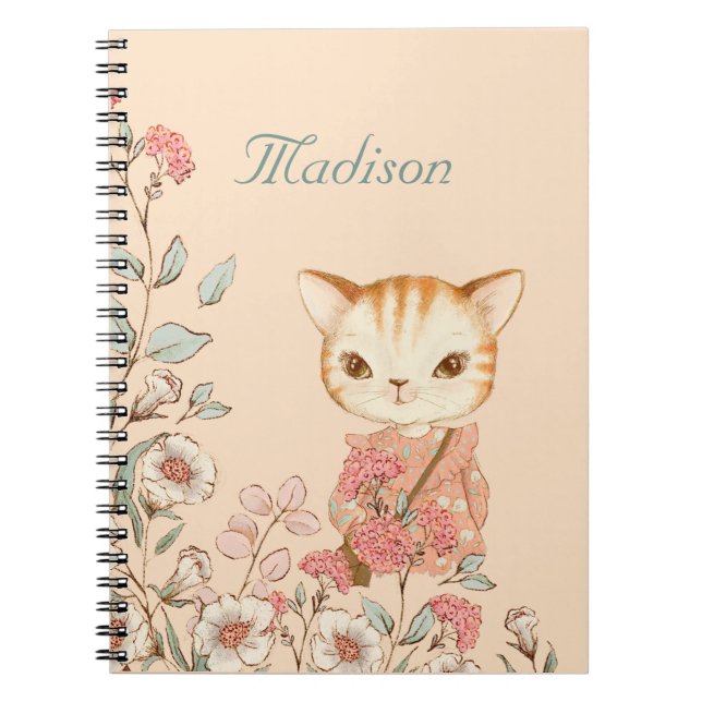 Kitty Cat Girly Vintage Cute Name Personalised Notebook (Front)