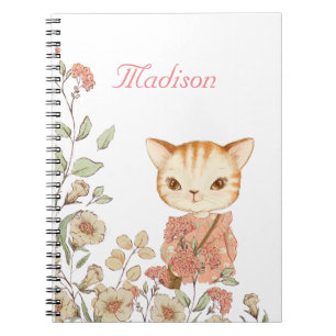 Kitty Cat Girly Vintage Cute Name Personalised Notebook