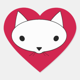 Kitty cat heart stickers - red background