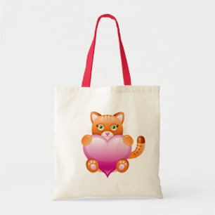 KITTY CAT HOLDING PINK HEART TOTE BAG