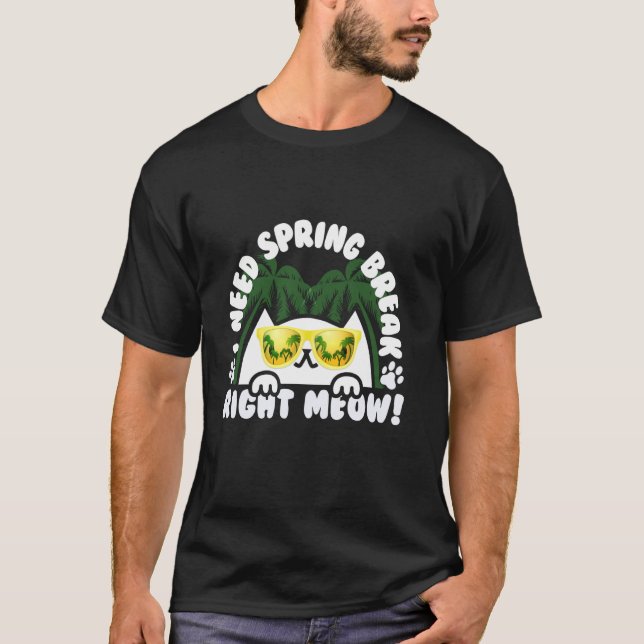 Kitty Cat I Need Spring Break Right Meow Funny Bea T-Shirt (Front)