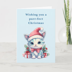 Kitty Cat in a Santa Hat Purr-fect Christmas Holiday Card