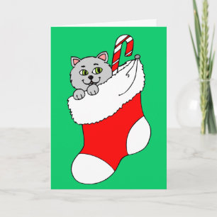 Kitty Cat in Christmas Stocking Holiday Card