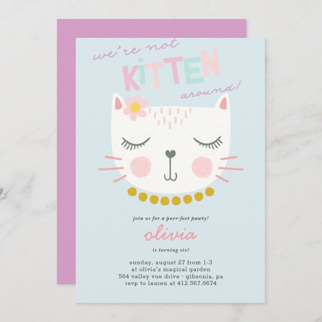 Kitty Cat Kids Birthday Invitation (Front/Back)