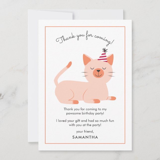 Kitty Cat Kids Birthday Party Cute Thank You Card (Front)
