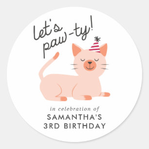 Kitty Cat Kids Birthday Party   Let's Paw-ty Classic Round Sticker