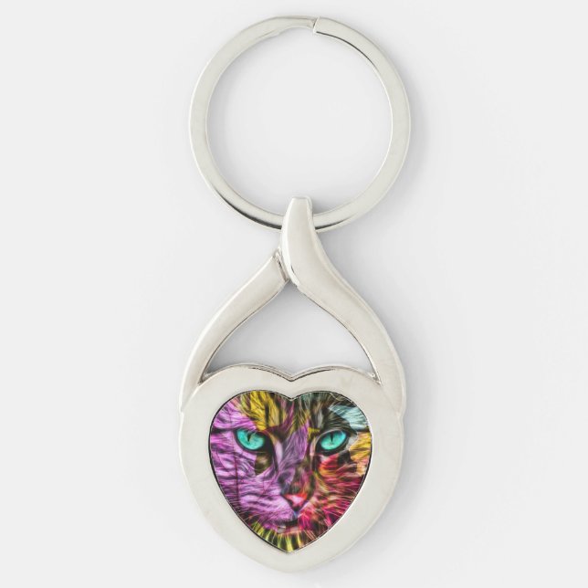 Kitty Cat Kitten Artsy Design Key Ring (Front)