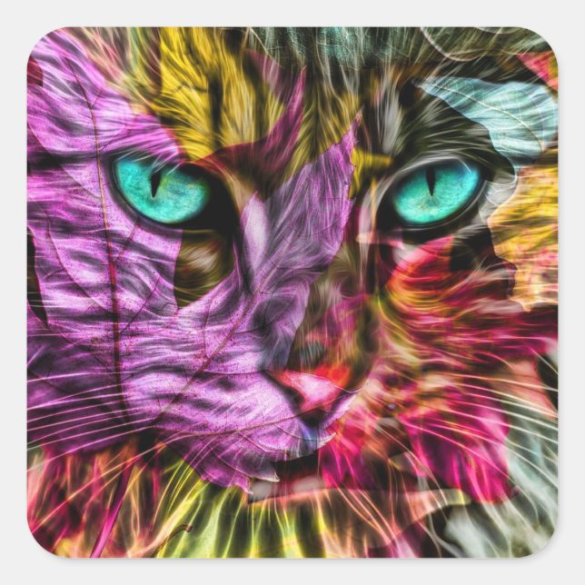 Kitty Cat Kitten Artsy Design Square Sticker (Front)