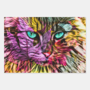 Kitty Cat Kitten Artsy Design Wrapping Paper Sheet