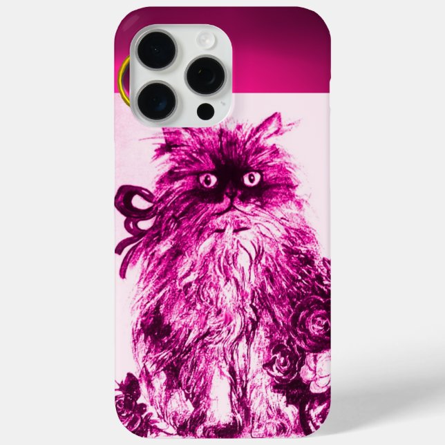 KITTY CAT - KITTEN,FUCHSIA PINK ROSES Gem Monogram Case-Mate iPhone Case (Back)
