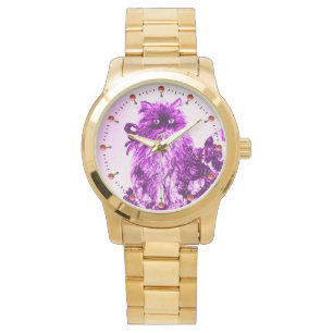 KITTY CAT / KITTEN WITH PURPLE ROSES White Watch