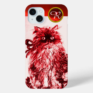 KITTY CAT- KITTEN WITH RED ROSES Gemstone Monogram iPhone 15 Mini Case
