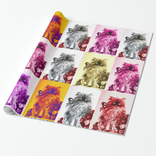 KITTY CAT /KITTEN WITH RED ROSES WRAPPING PAPER