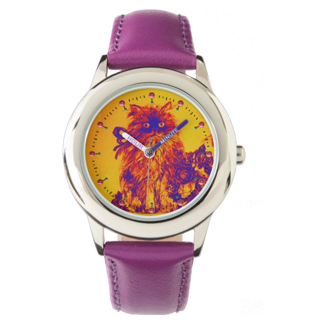 KITTY CAT / KITTEN WITH ROSES Purple Blue Orange Watch (Front)
