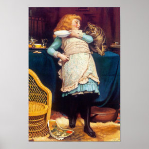 Kitty Cat Love - Vintage Painting - by Barber Poster