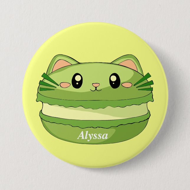 Kitty Cat Matcha Macaron 7.5 Cm Round Badge (Front)