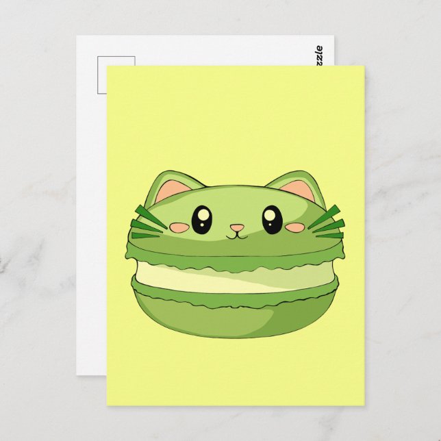 Kitty Cat Matcha Macaron Postcard (Front/Back)