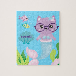Kitty Cat Mermaid and Fish Friends Personalised Jigsaw Puzzle