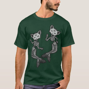 Kitty Cat Mermaid Skeleton Halloween Fantasy T-Shirt