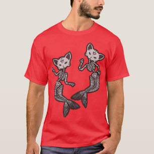 Kitty Cat Mermaid Skeleton T-shirt Halloween Fanta